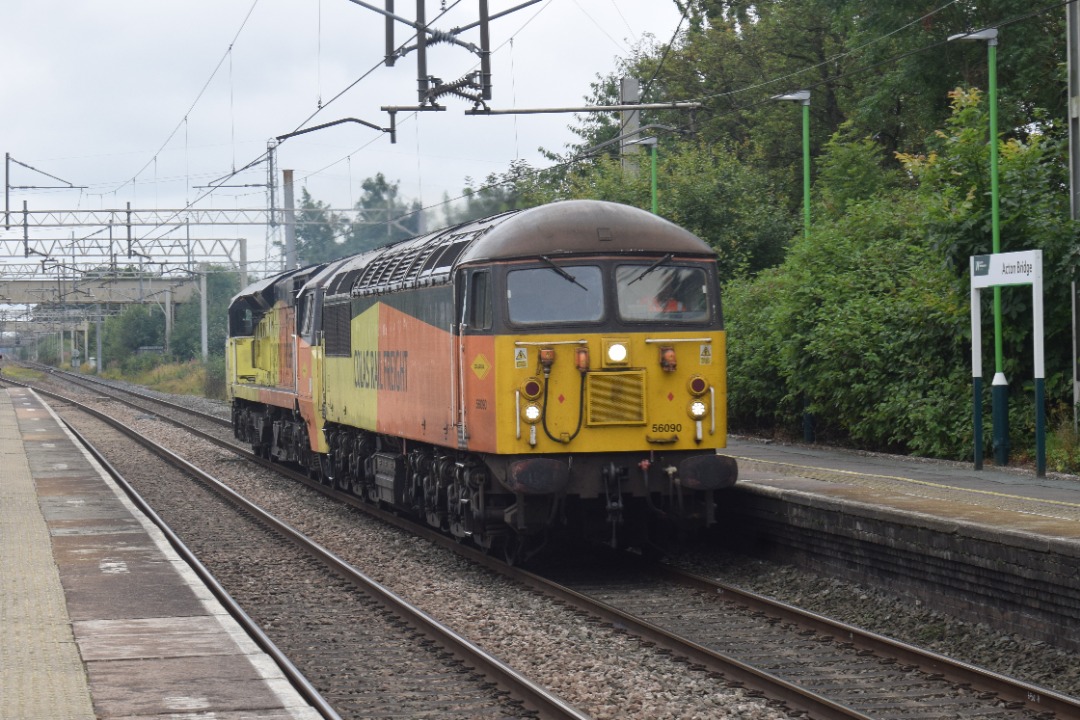 Hardley Distant on Train Siding: CURRENT: 56090 (Front) and 70803 (Behind) pass through Acton Bridge Station today with the 0Z83 10:59 Crewe Basford Hall to
Carlisle...