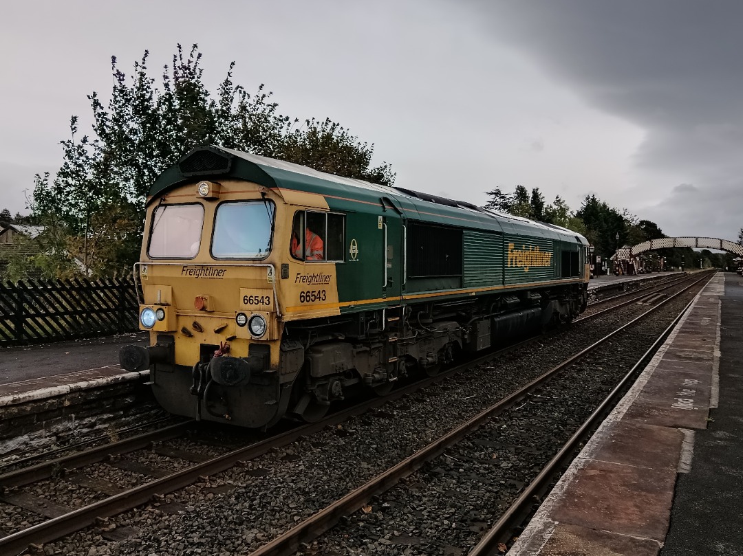 Whistlestopper on Train Siding: Freightliner class 66/5 No. #66543 standing in Appleby station this evening whilst working a route learner service. The
'shed' arrived...