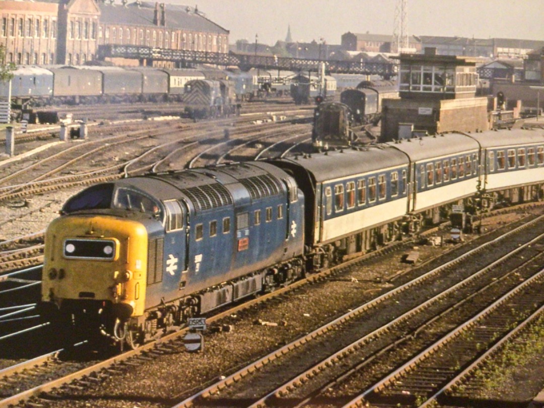 Alex Coomber on Train Siding: A Deltic Class 55 Diesel No. 55017 The Durham Light Infantry leaves Doncaster with the up The Hull Pullman on 22nd June 1977.