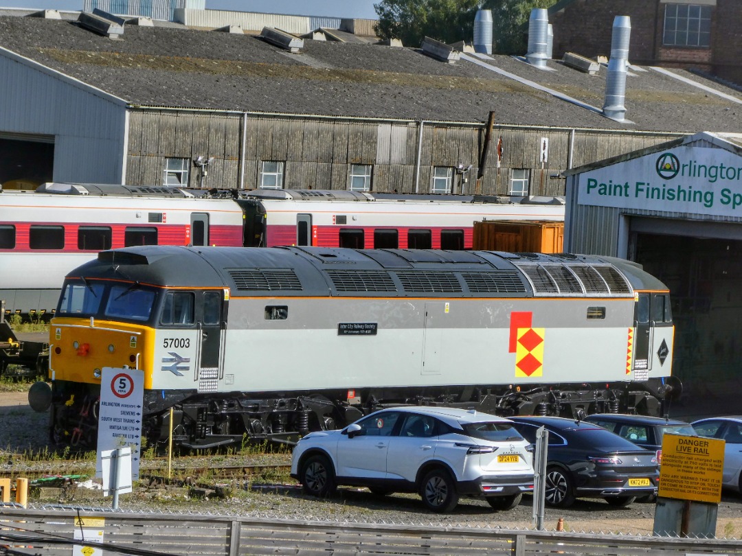 The Jamster on Train Siding: Locomotive Services 57003 sits in the sun outside the paint shop at Eastleigh works. 18/09/24