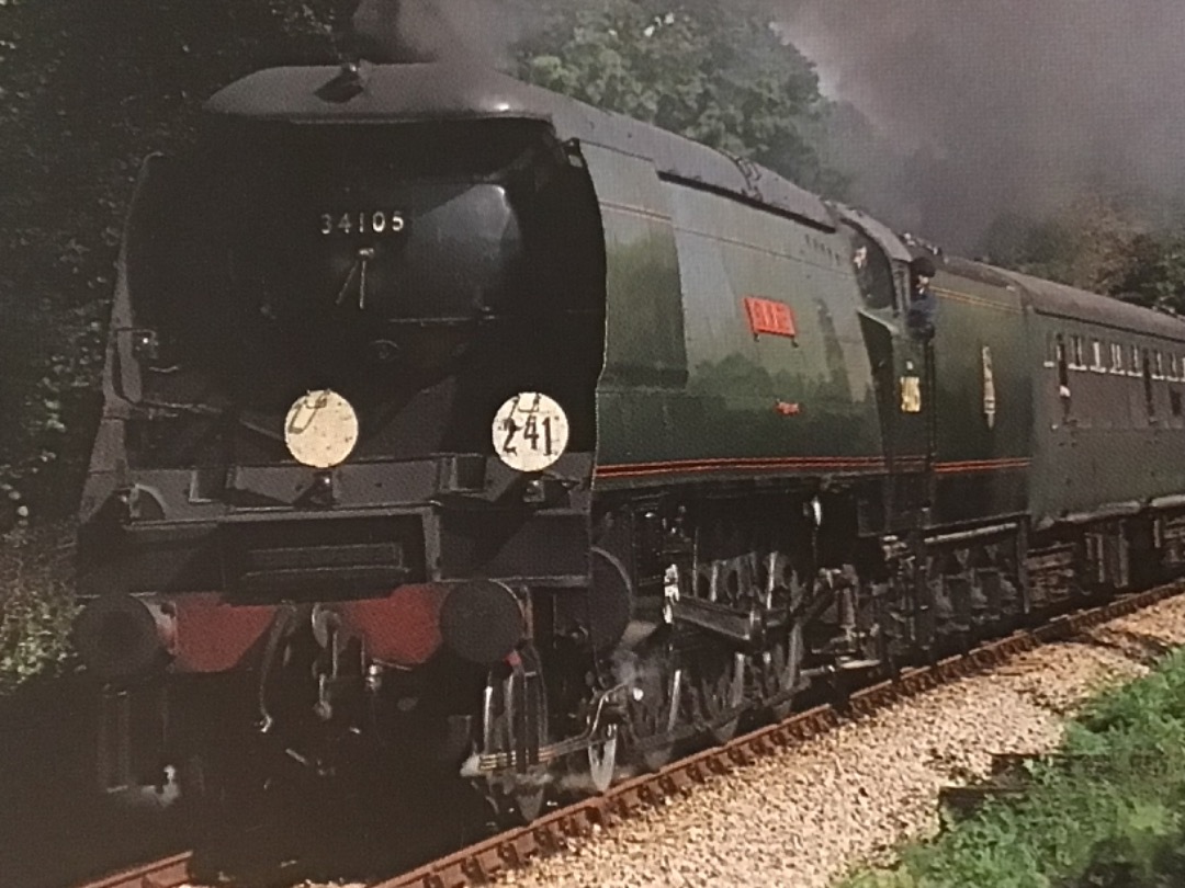 Alex Coomber on Train Siding: An unrebuilt Bulleid Pacific No. 34105 Swanage climbs Medstead Bank with an Alton to Alresford train. The Mid Hants Railway was
often...