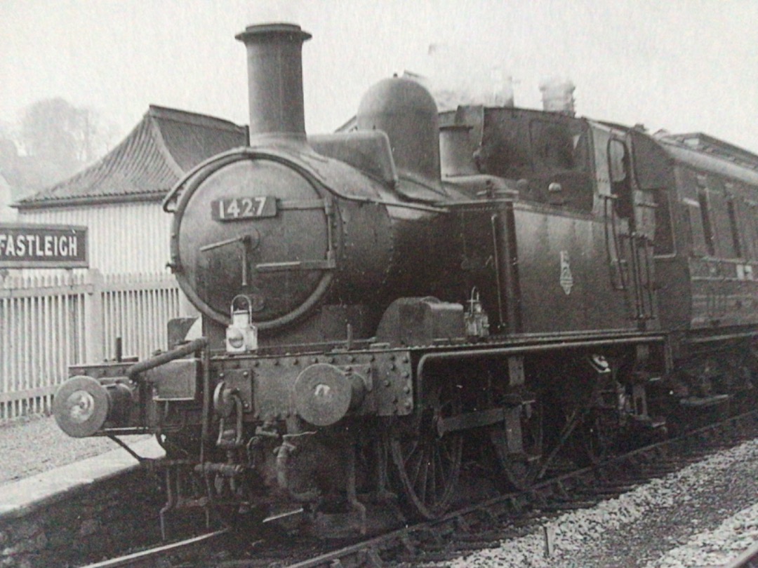 Alex Coomber on Train Siding: Before BR Closed the Dart Valley Line on 3rd November 1958. A GWR 0-4-2 tank No. 1427 waits to leave Buckfastleigh with a train
for...