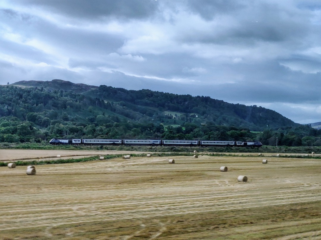 The Jamster on Train Siding: Scotrail 43152 and 43151 head north between Dunkeld and Pitlochry working 1H17 1332 Edinburgh to Inverness. 09/09/24