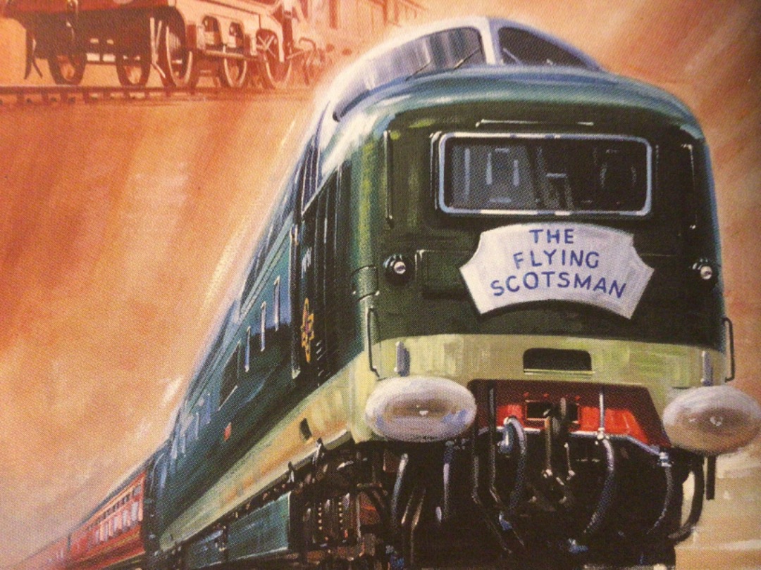 Alex Coomber on Train Siding: An original watercolour produced in 1962 for a poster promoting travel on The Flying Scotsman behind one of the new Deltic 3,300
hp...