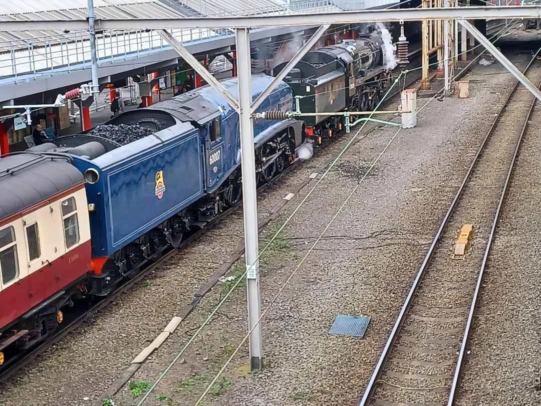 Trainnut on Train Siding: #trainspotting #train #steam #station #depot 69005 Eastleigh, 71000 Britannia, 60007 Sir Nigel Gresley and 60532 Blue Peter first run
today...