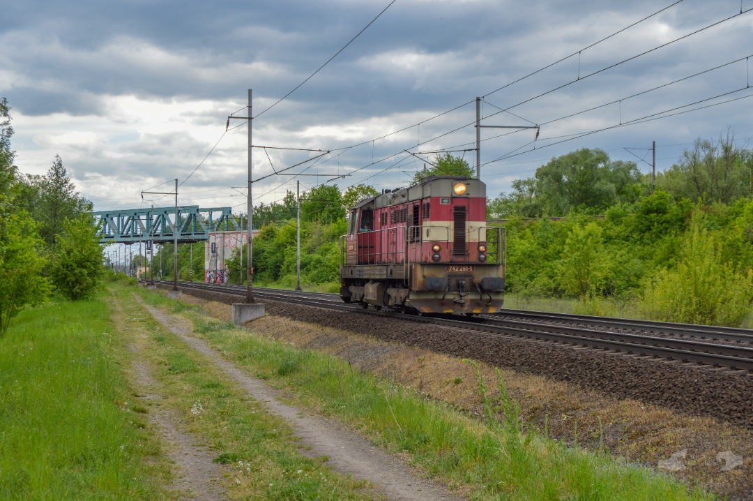 Adam L. on Train Siding: An ČD Cargo 742 Switcher heads light power towards Ostrava Svinov not long after departing the yard at Studénka where the crew
of the engine...