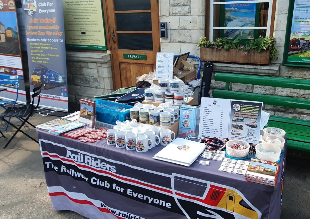 Rail Riders on Train Siding: All set up for the last day of the Swanage Railway Diesel gala and beer festival. We can be found on the platform at Swanage.