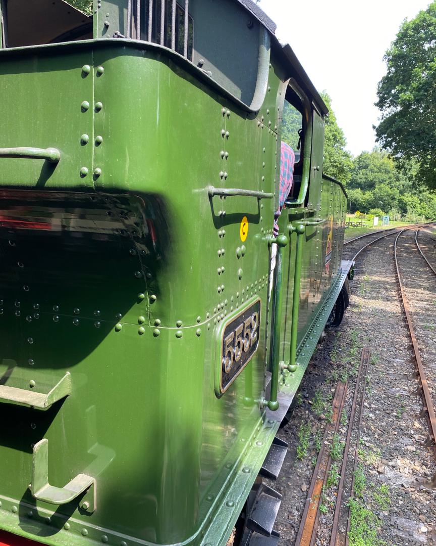 Yrag Sival on Train Siding: GWR 2-6-2 small prairie tank 5552 on passenger duty between Bodmin General and mainline Bodmin Parkway on 31st July 2024. This loco
was...