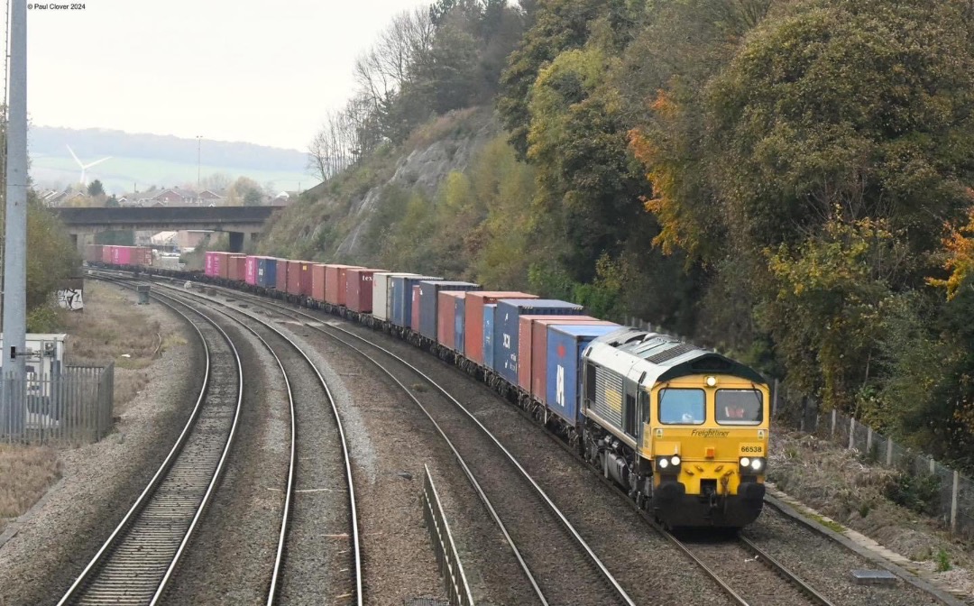 Inter City Railway Society on Train Siding: 66538 working the 4O95 1219 Leeds Freightliner Terminal to Southampton Marine Container Terminal.