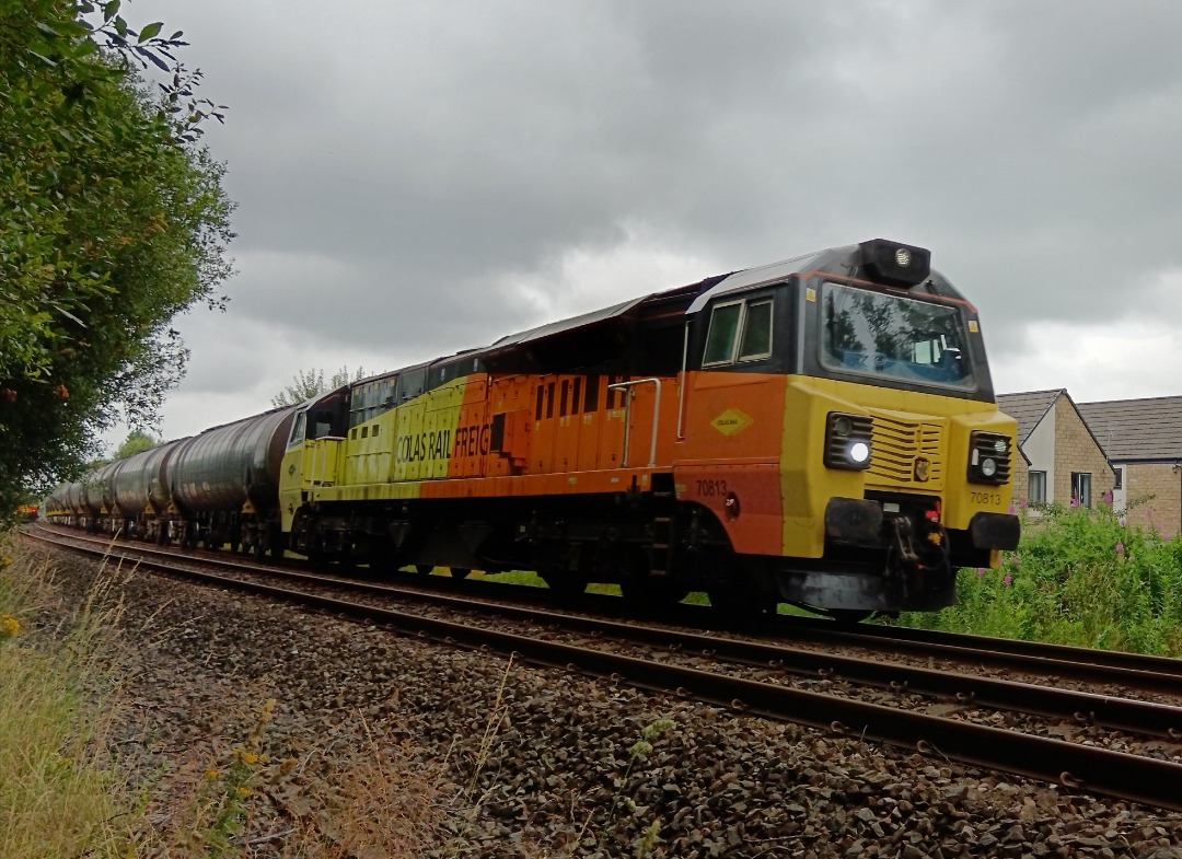 Whistlestopper on Train Siding: Colas Rail class 70/8 No. #70813 passing Huncoat Business Park this afternoon working a later pathed 6Z43 1120 Haverton Total
Colas to...