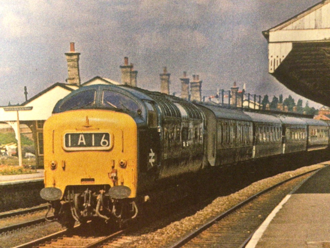 Alex Coomber on Train Siding: A Class 55 Deltic. 55013 The Black Watch passes Retford with the 09:52 AM from Harrogate to London Kings Cross on 20th July 1974.