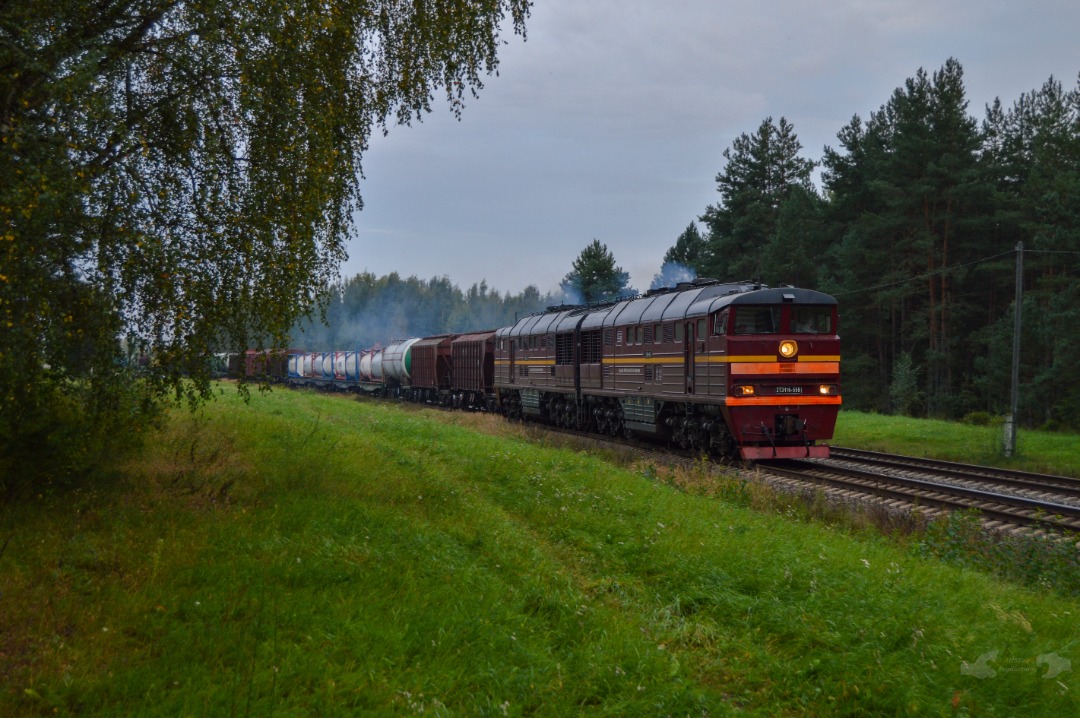 Adam L. on Train Siding: Latvian 2TE116 Diesel, numbered 559 is seen slowly departing the Daugavpils city limits with a mixed freight that was assembled at
the...