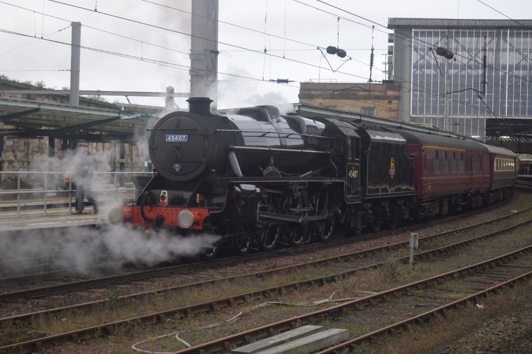 Hardley Distant on Train Siding: CURRENT: Steam Locomotive 45407 'The Lancashire Fusilier' stands at Carlisle Station today ahead of its departure
back to Chester via...