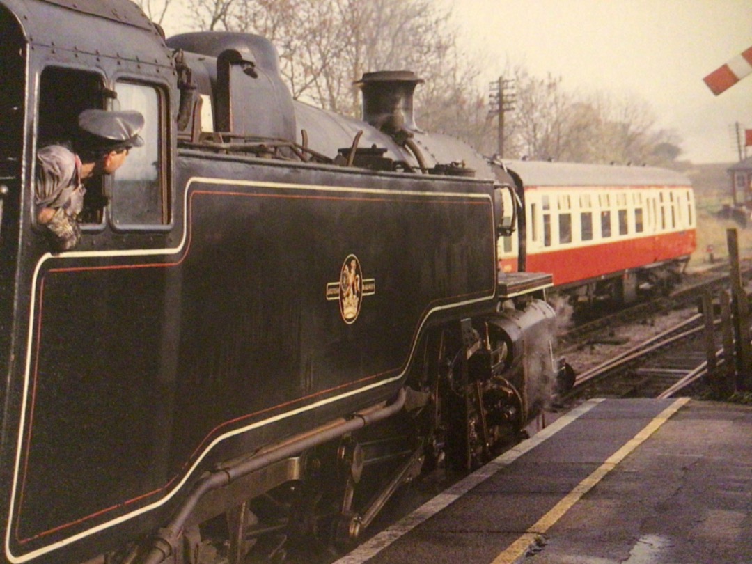 Alex Coomber on Train Siding: One of the Midland Railway Centres 2 BR 4MT 2-6-4 tanks waits to leave Butterley Station for Swanwick Junction with the Signal
Box...