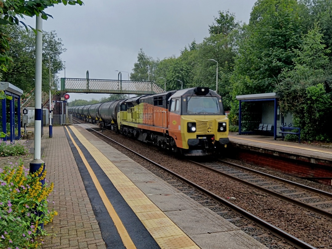 Whistlestopper on Train Siding: Colas Rail class 70/8 No. #70816 passing Huncoat this morning working 6E43 1005 Colas Ribble Rail to Haverton Total Colas.