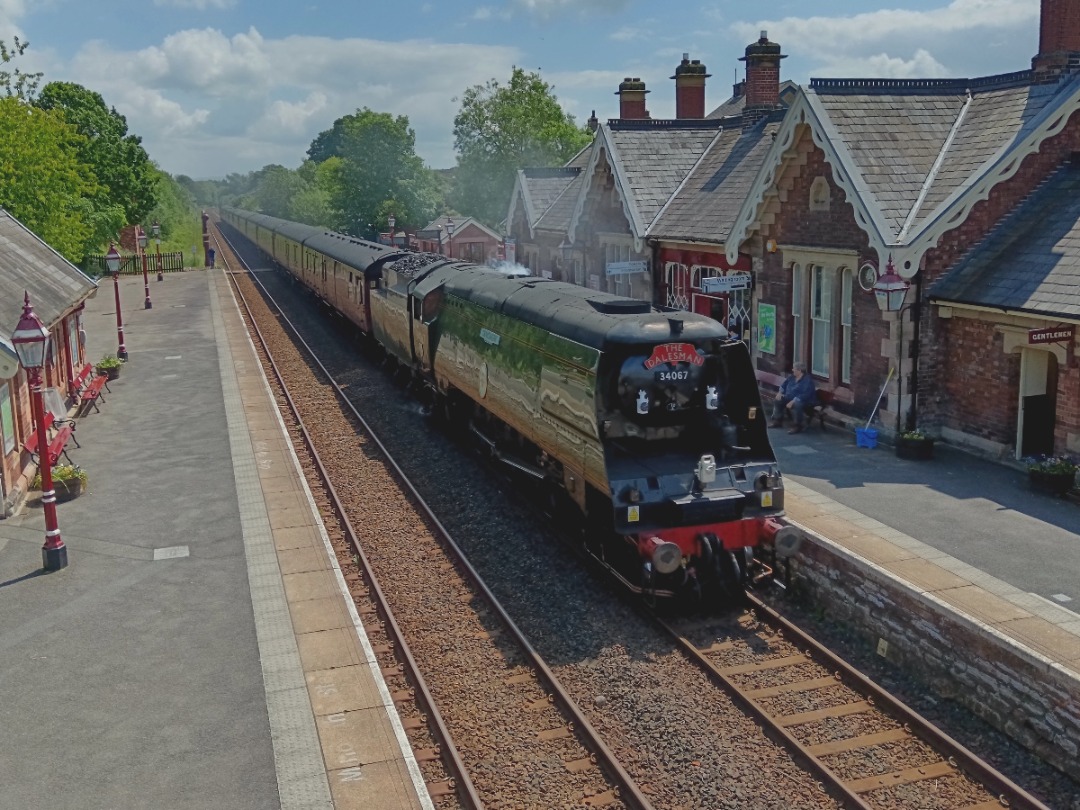 Whistlestopper on Train Siding: SR Battle of Britain class No. #34067 "Tangmere" passing Appleby this afternoon working the outbound leg of 'The
Dalesman' railtour as...