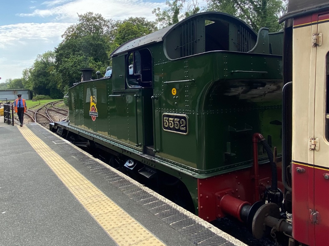 Yrag Sival on Train Siding: GWR 2-6-2 small prairie tank 5552 on passenger duty between Bodmin General and mainline Bodmin Parkway on 31st July 2024. This loco
was...