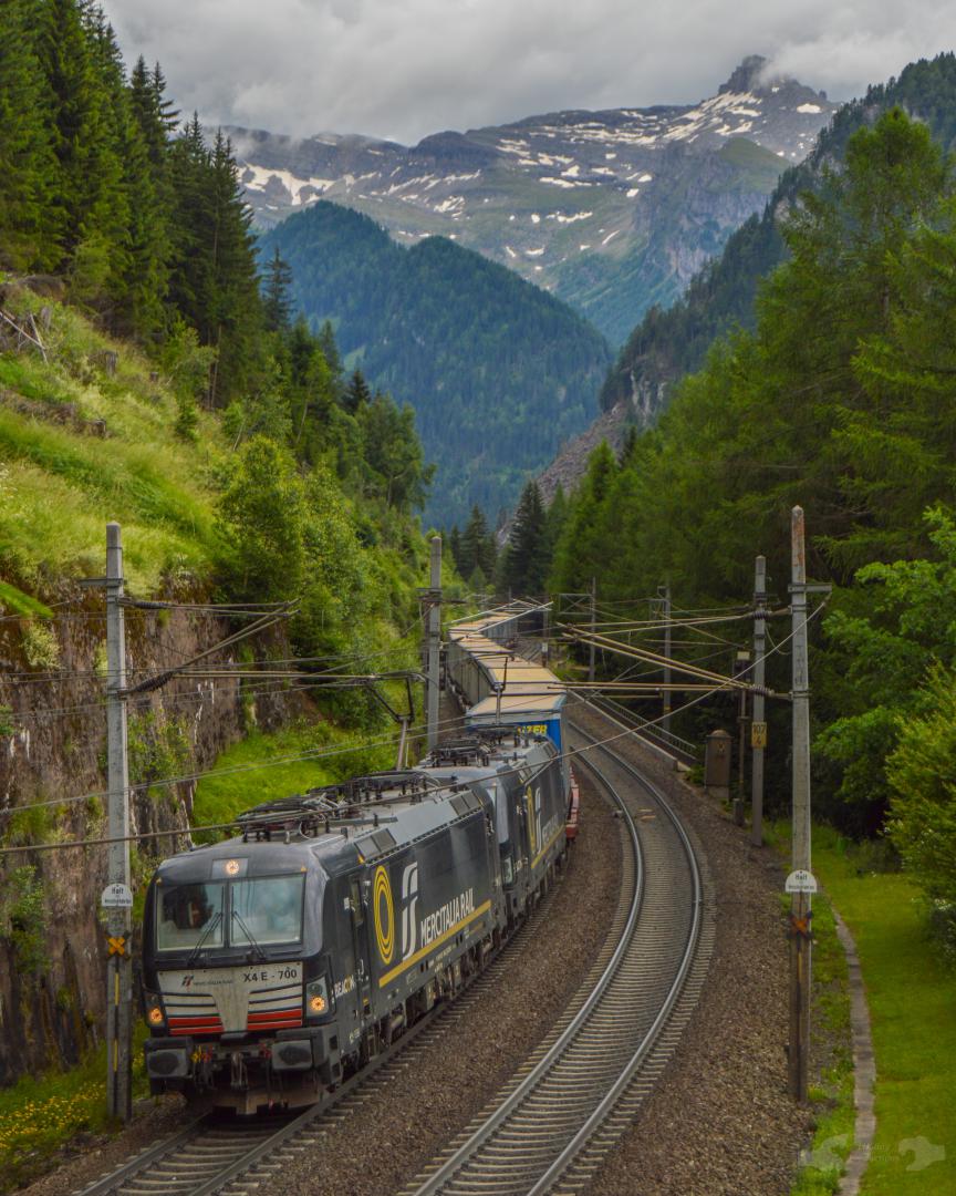 Adam L. on Train Siding: A duet of Ex - MRCE - Mercitalia Rail 🇮🇹 Vectrons with an long and loaded piggy back train consisting of only LKW Walter
trailers, heads...