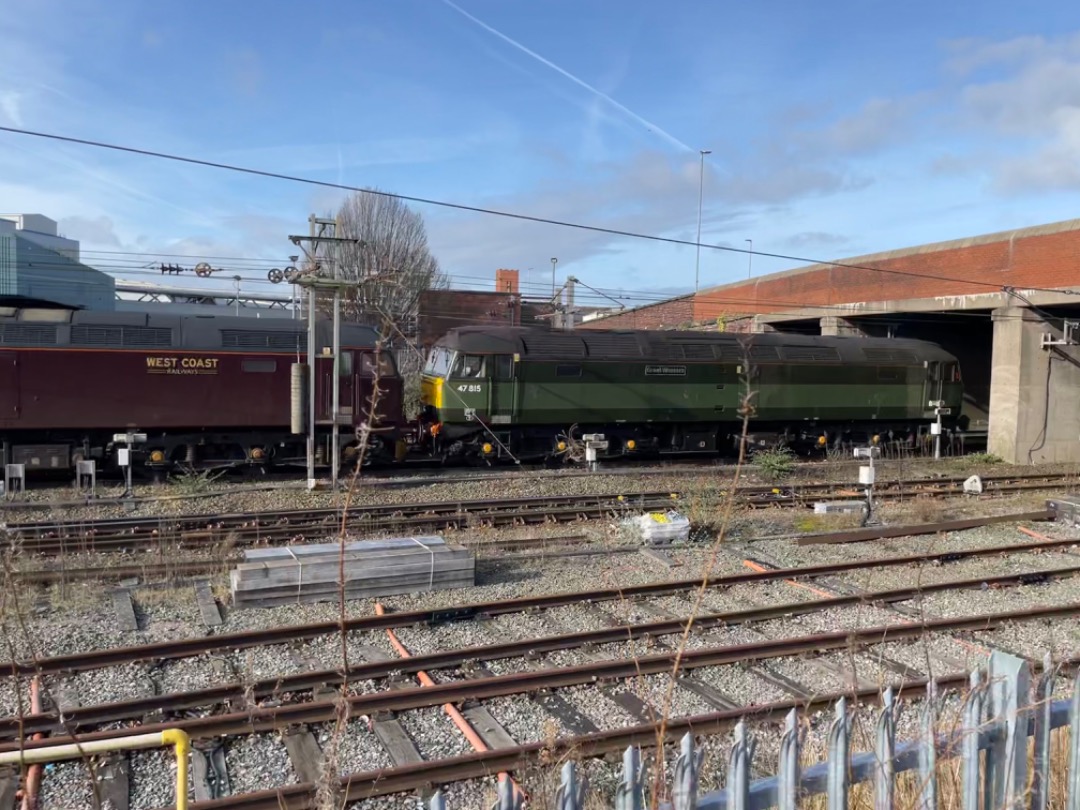 Jonathan Higginson on Train Siding: Just shy of it's 59th Birthday 47813 heads south through Warrington Bank Quay at 1107 with 47815 in tow, originating
from their...