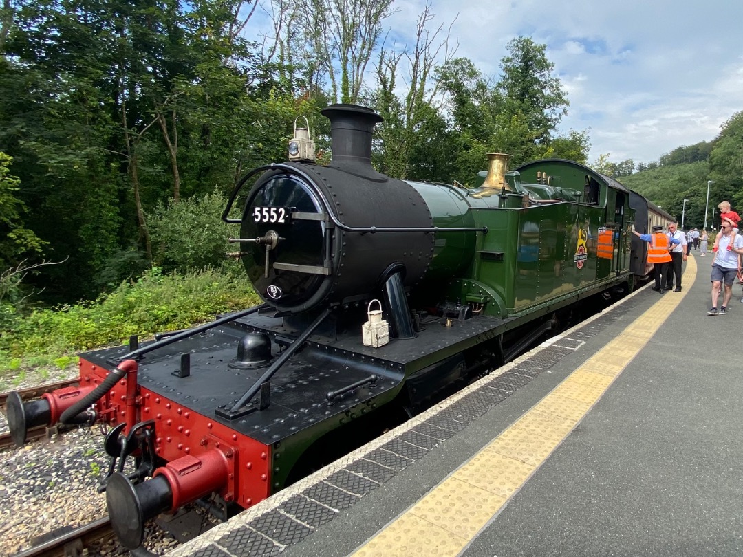 Yrag Sival on Train Siding: GWR 2-6-2 small prairie tank 5552 on passenger duty between Bodmin General and mainline Bodmin Parkway on 31st July 2024. This loco
was...