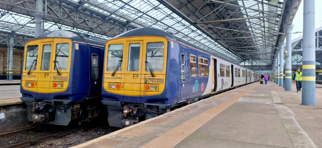 Guard_Amos on Train Siding: 769450 and 769456 stand at Southport on 6th December 2024 with their respective services to/from Southport