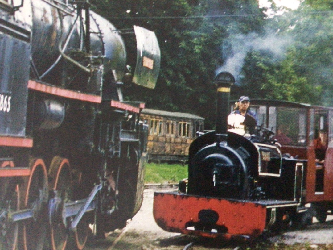 Alex Coomber on Train Siding: An Austrian OBB Class 52 No. 5865 built in 1944 for Norway dwarfs the 2ft gauge 0-4-0T Gwyned in Bressingham Gardens.