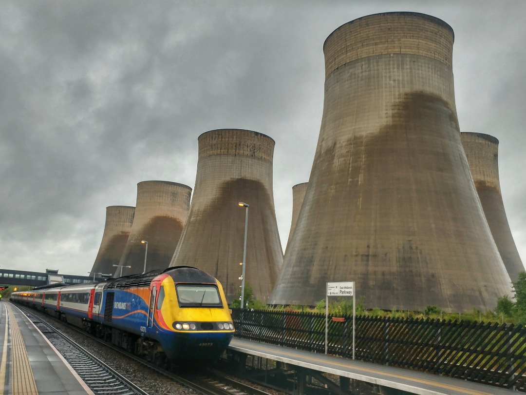 The Jamster on Train Siding: East Midlands Trains 43073 draws its train to a stop at East Midlands Parkway station on route to London St Pancras with Ratcliffe
Power...