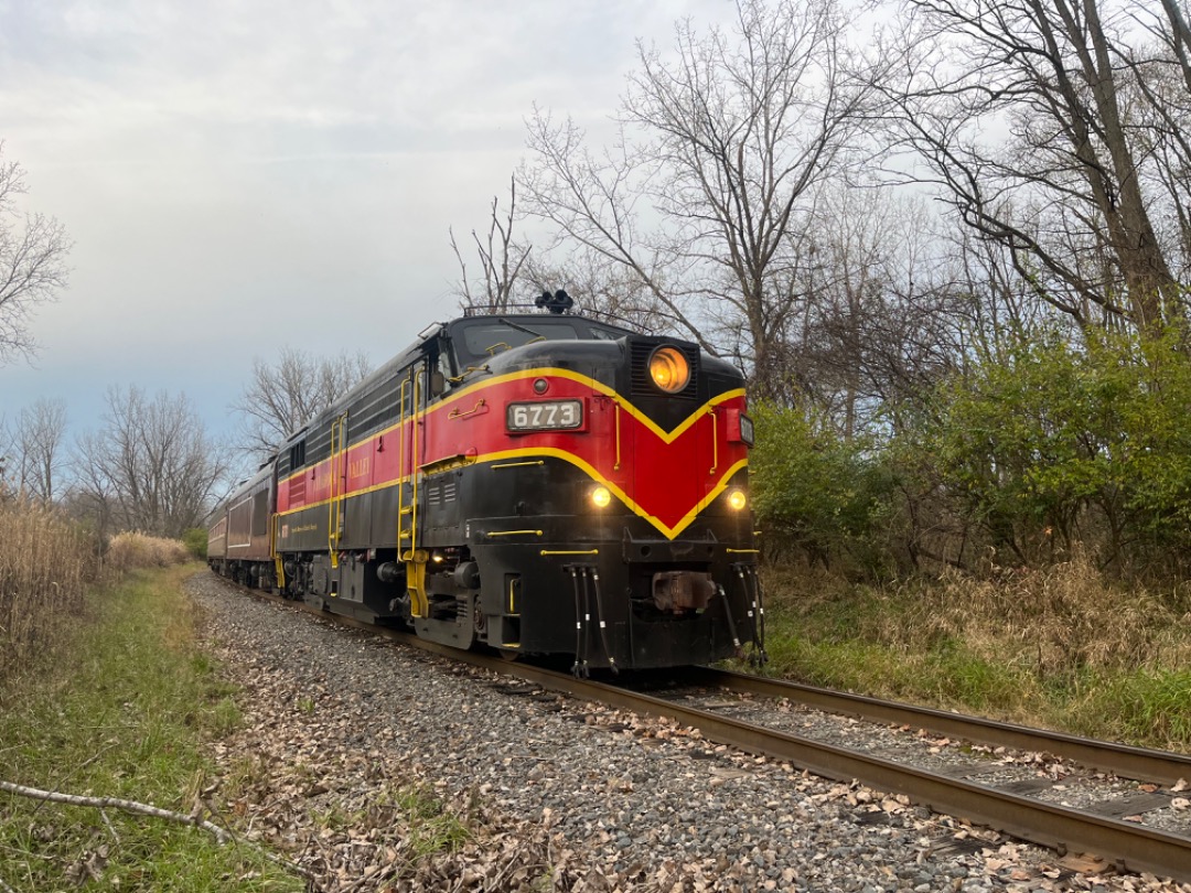 Ravenna Railfan 4070 on Train Siding: Cuyahoga Valley Scenic Railroad (CVSR) 6773 prepares to depart Rockside station southbound. 6773 is a 1959 built MLW FPA-4
which...