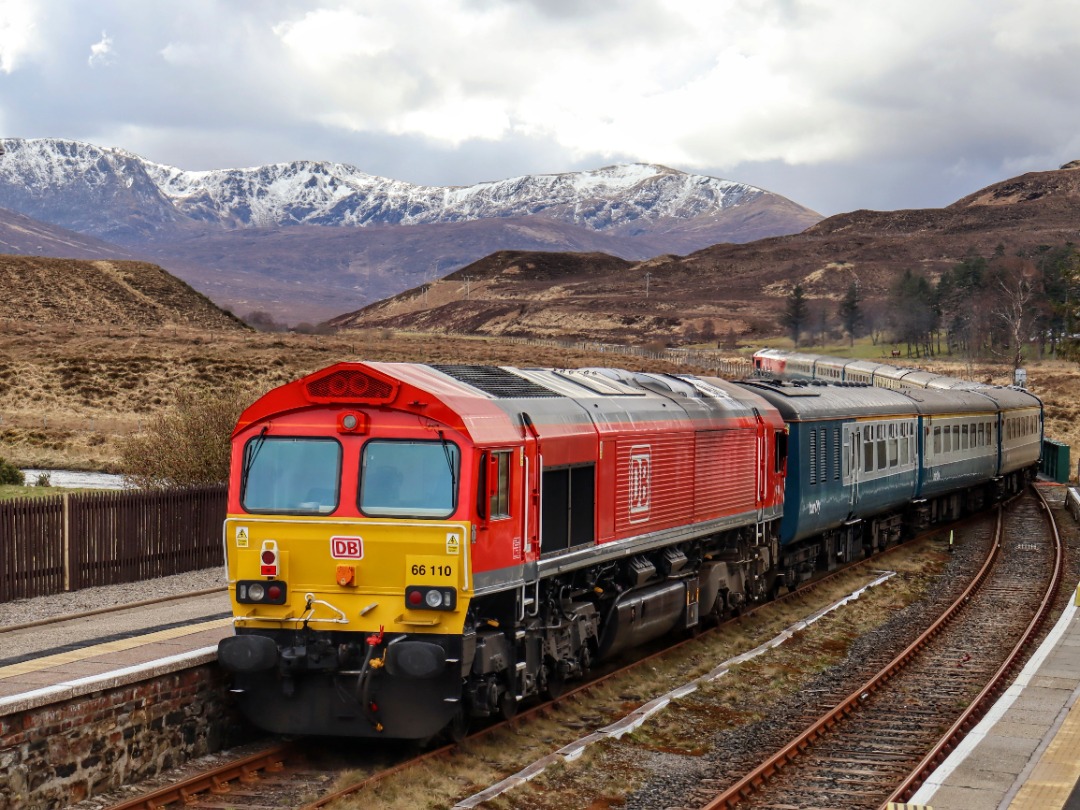 The Jamster on Train Siding: DB Cargo UK 66034 and 66110 depart Achnasheen with The Easter Chieftain Pathfinder Railtours 1Z70 1004 Aviemore to Kyle of
Lochalsh. 30/03/24