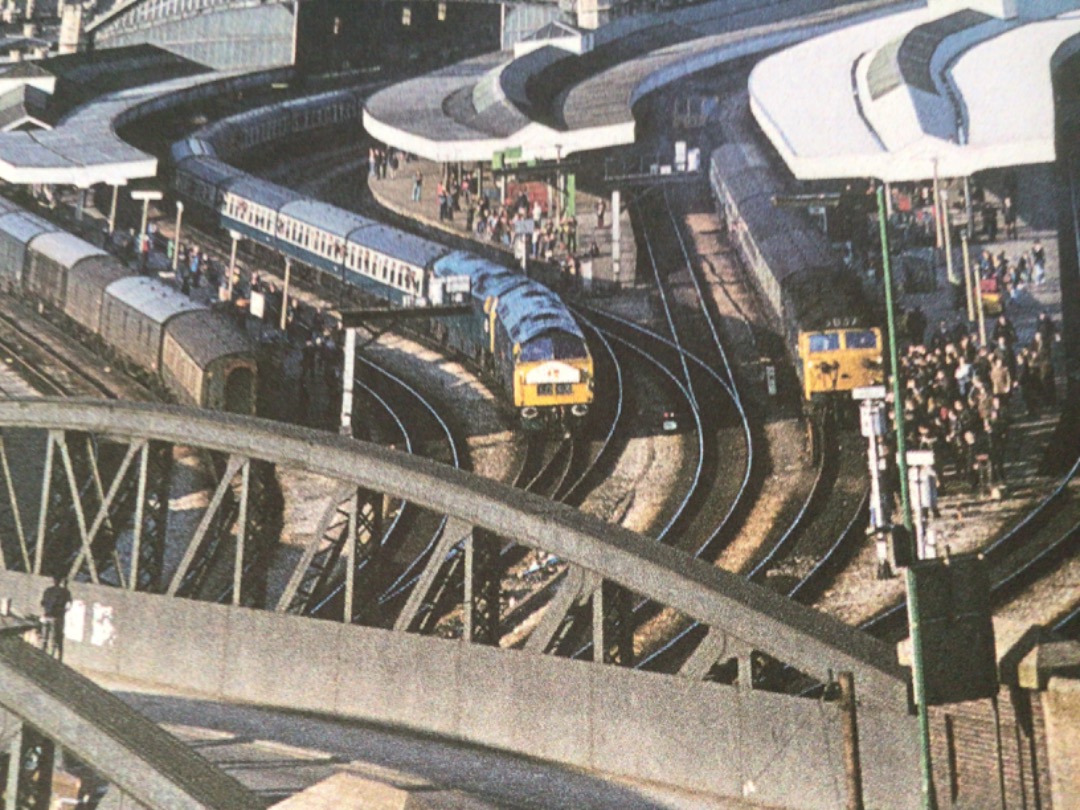 Alex Coomber on Train Siding: At Bristol Temple Meads. On the left is a Pair of Class 52s. No. 1023 Western Fusilier and 1013 Western Ranger to Plymouth. On the
right...