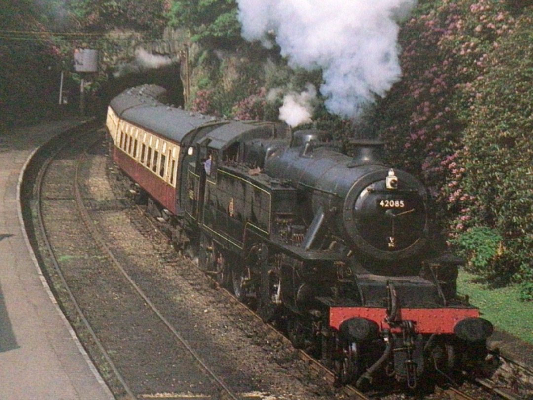 Alex Coomber on Train Siding: Haverthwaite Station on the Lakeside & Haverthwaite Railway is most unusually sited between 2 tunnels. A BR built Fairburn
2-6-4 tank No....