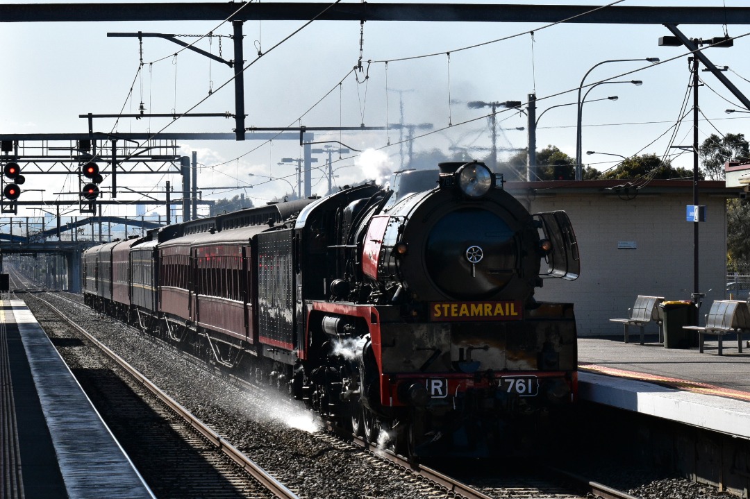 Shawn Stutsel on Train Siding: Steamrail's R761 races through Laverton, Melbourne with 8197, Eureka Express bound for Ballarat via Geelong...