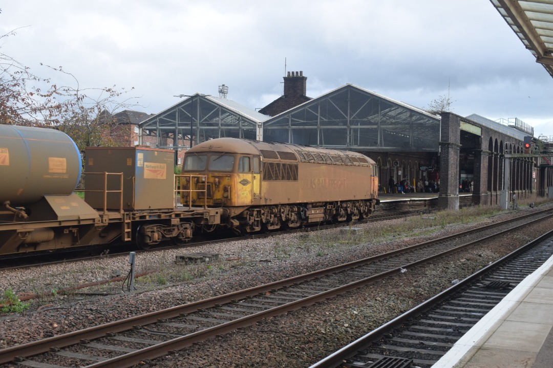 Hardley Distant on Train Siding: CURRENT: 56113 (Front - Photos 1 & 2) and 56090 (Rear - Photo 3) pass through Chester Station today with the 3S71 Coleham
LMD to...