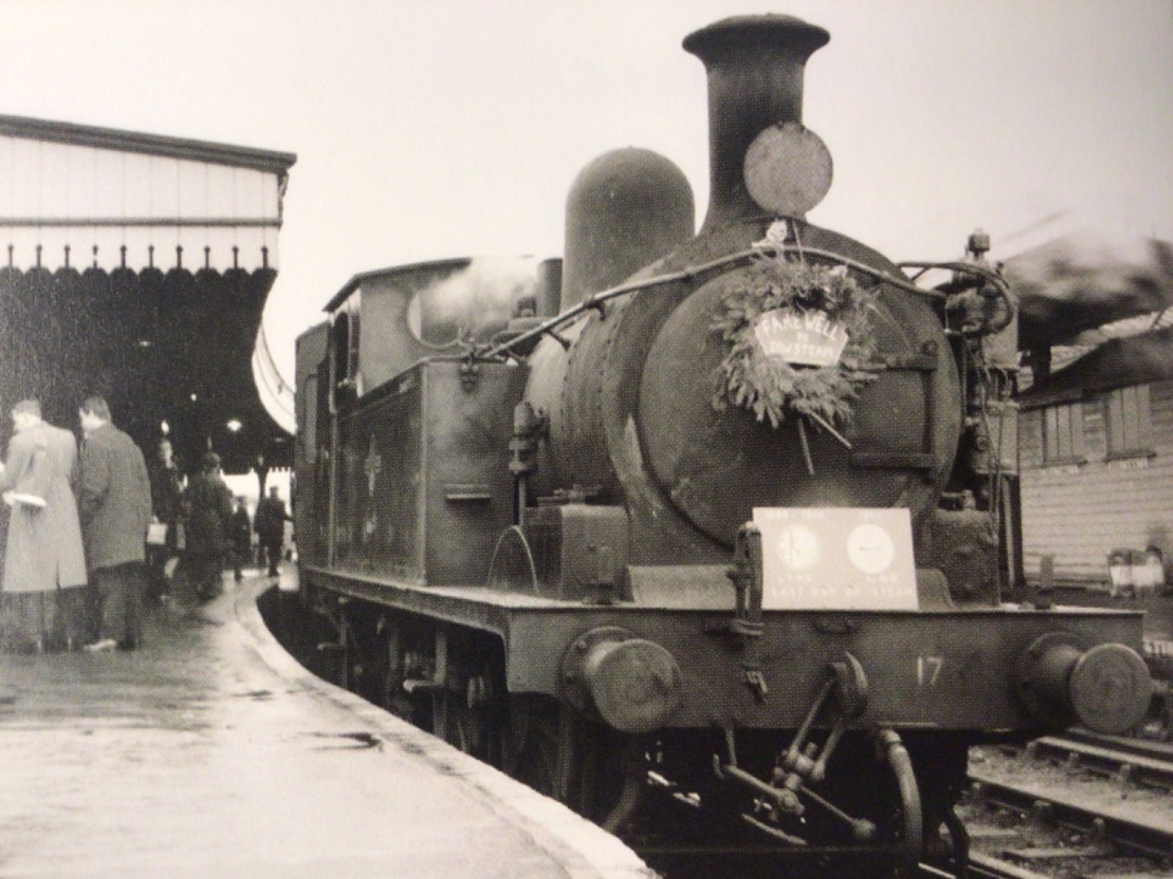 Alex Coomber on Train Siding: The last day of steam operations on the Isle of Wight Railways complete with commemorative wreath. A Class 02 0-4-4T No.17
formerly named...