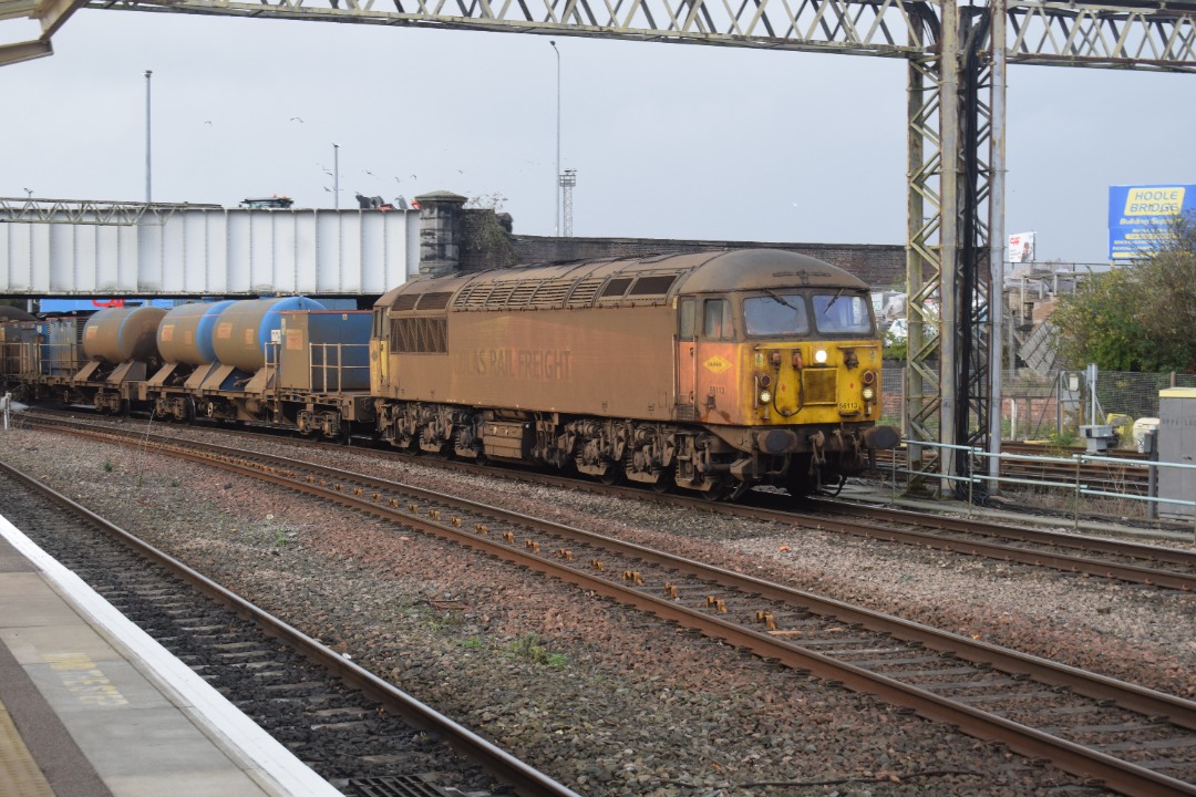 Hardley Distant on Train Siding: CURRENT: 56113 (Front - Photos 1 & 2) and 56090 (Rear - Photo 3) pass through Chester Station today with the 3S71 Coleham
LMD to...