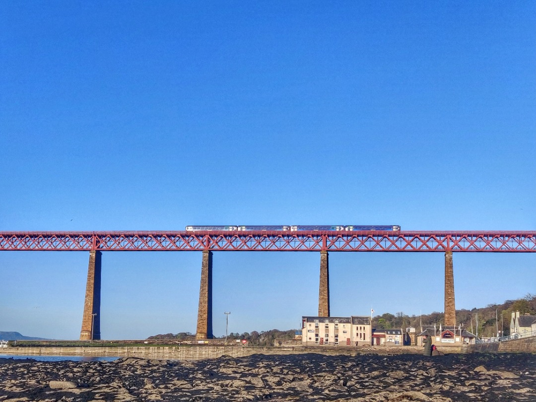 The Jamster on Train Siding: Scotrail 158718 and 158724 head north onto the Forth Bridge at South Queensferry working 1L95 1840 Edinburgh to Perth. 17/04/24