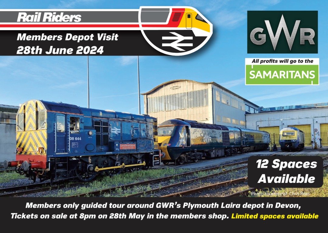 Rail Riders on Train Siding: Our 5th new location to visit for members in 2024 will be to GWR's Plymouth Laira Depot which will take place on the 28th
June. This visit...