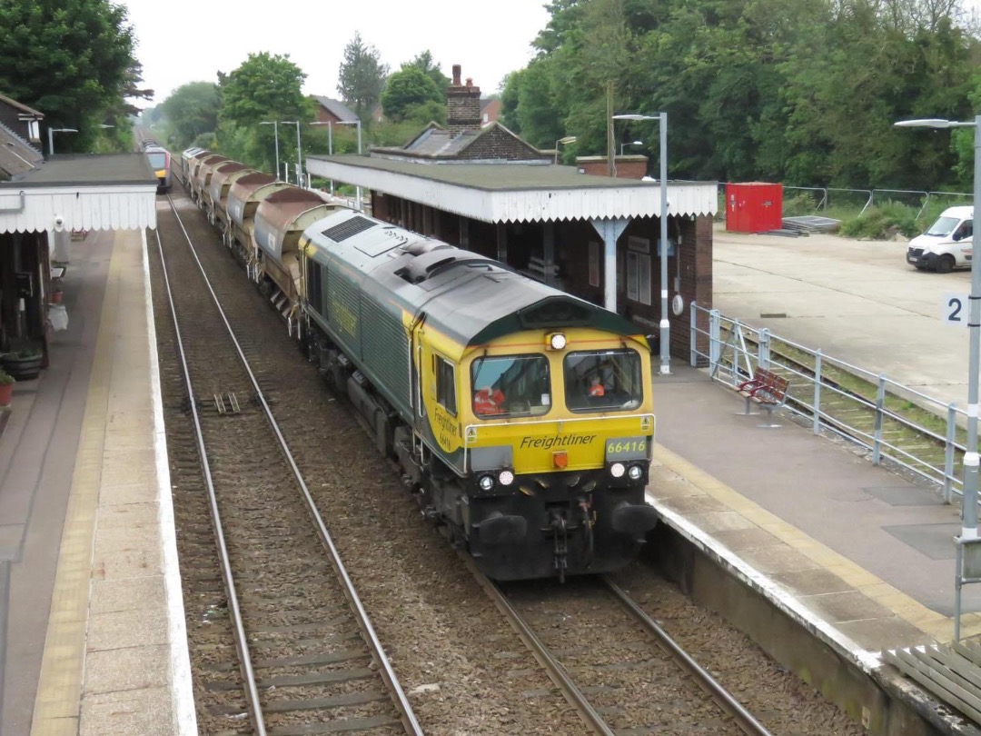 Inter City Railway Society on Train Siding: 66416 +66565 passing Wymondham with the 6Y93 Oulton Broad South - Whitemoor Yard