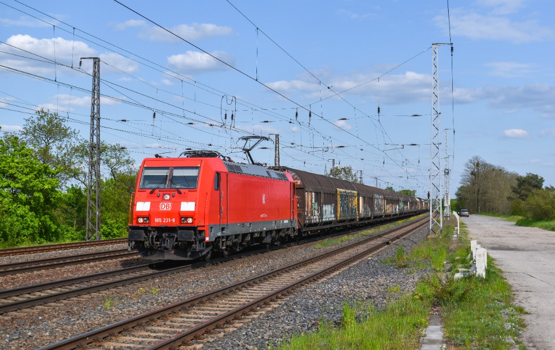 NL Rail on Train Siding: DBC 185 231 komt met schuifwandwagens langs Saarmund gereden. Deze trein is onderweg richting Potsdam Pirschheide of Micendorf.