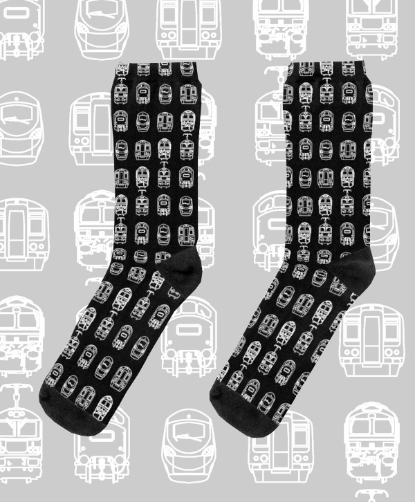 On The Rails on Train Siding: These are our West Coast Mainline socks! This design is inspired by 'Making Tracks', the Railnuts' record-breaking
model rail layout.