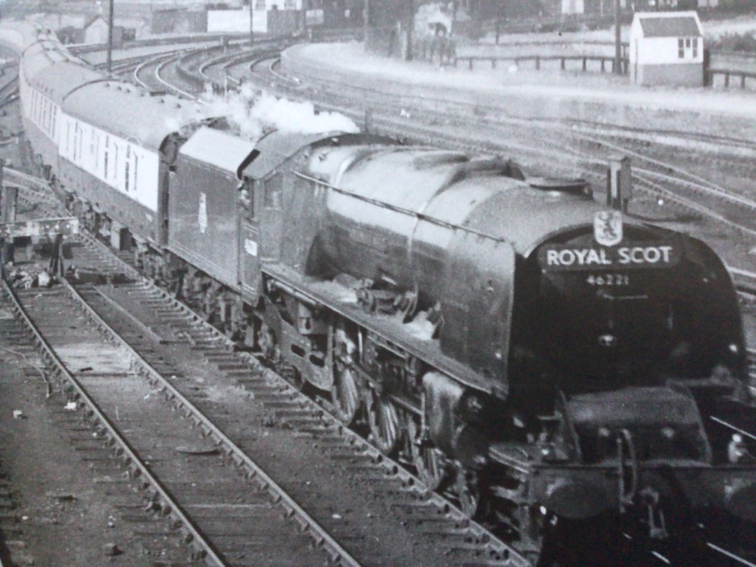 Alex Coomber on Train Siding: Happy days at Crewe as a large throng of trainspotters watch Polmadies spotlessly clean ex LMS Coronation Class 4-6-2 No. 46221
Queen...