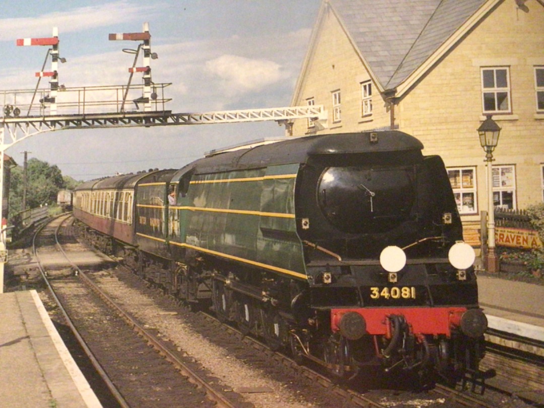 Alex Coomber on Train Siding: A Bulleid unrebuilt Battle of Britain Class Pacific No. 34081 92 Squadron enters Wansford Station past the fine London North
Western...