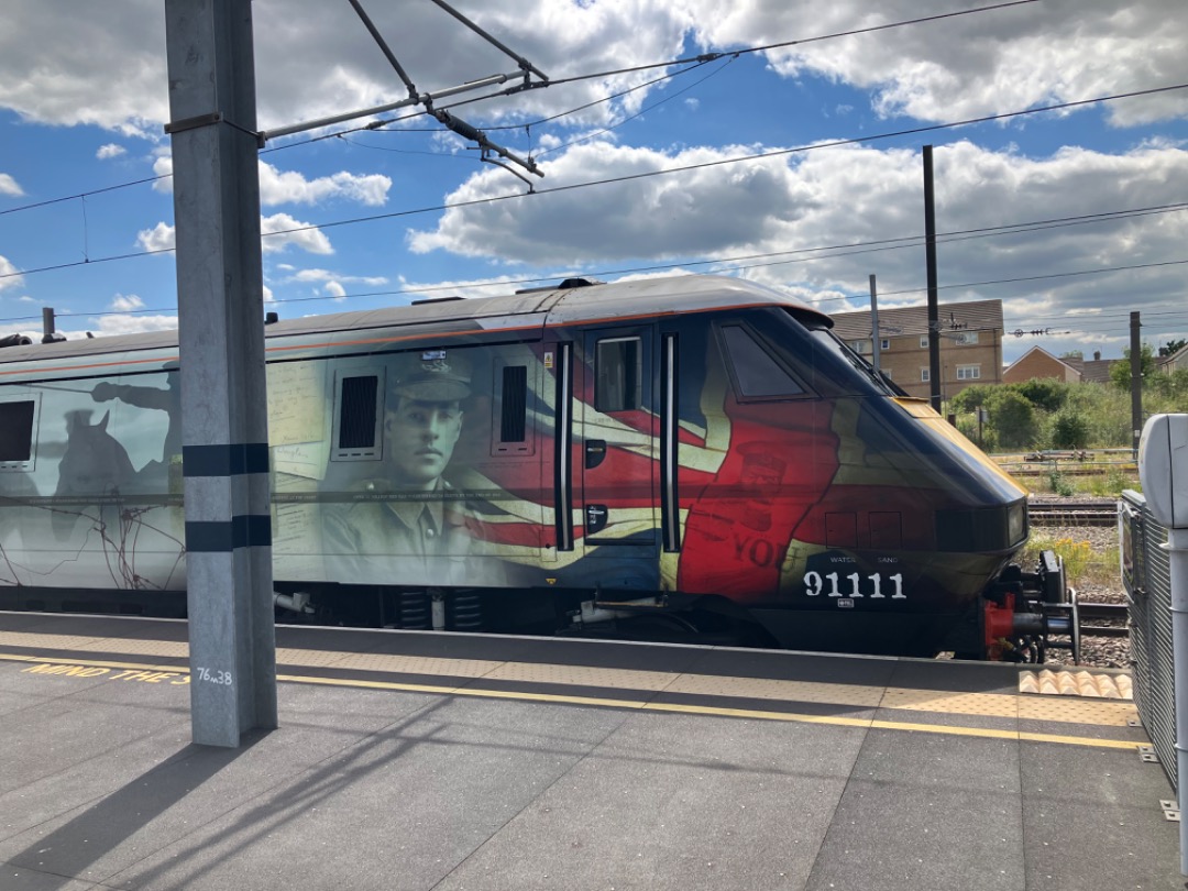 Joe Marriner on Train Siding: LNER Class 91 #91111 (For the Fallen) in Peterborough station on 23rd June 2024 #trainspotting #train #class91