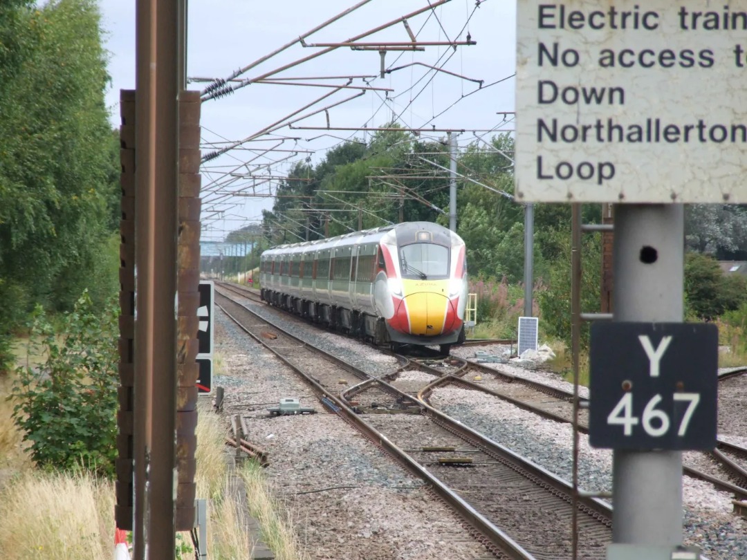 Jack Palmer on Train Siding: A LNER 'Azuma' Class 801' flies past Northallerton North Junction, working 1E18 Edinburgh to London Kings Cross