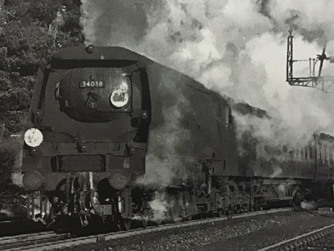 Alex Coomber on Train Siding: An unrebuilt West Country Class 4-6-2 No. 34038 Lynton makes a dramatic start from Brockenhurst Station with the 08:35am from
London...