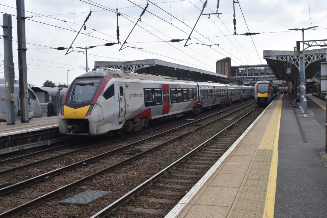 Hardley Distant on Train Siding: CURRENT: 745010 (Left) and 755327 (Right) are pictured side by side at Ipswich Station today.