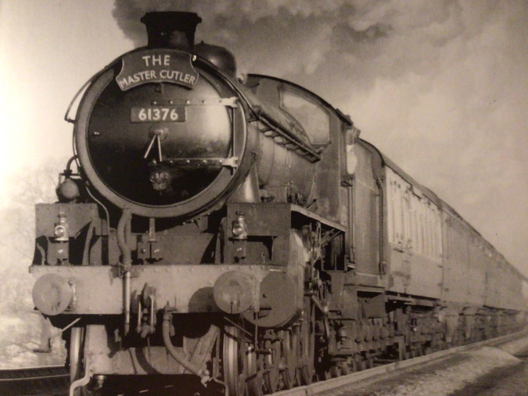 Alex Coomber on Train Siding: The Master Cutler seen at full speed south of Rugby circa 1953 and unusually in the hands of an ex LNER B1 Class 4-6-0 No. 61376.
A...