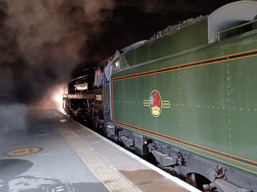 Trainnut on Train Siding: #photo #train #steam #station Locomotive Services 70000 Brittannia in black smoke under the bridge on plt 12 at Crewe. Pulling the
Railway...