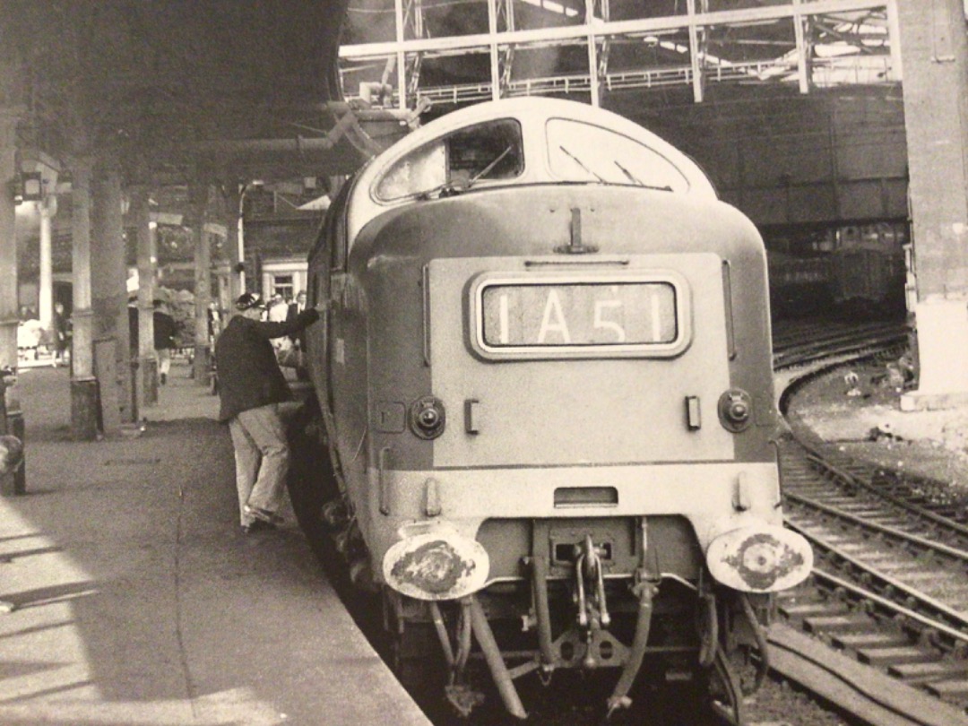 Alex Coomber on Train Siding: A Deltic Diesel Electric D9016 Gordon Highlander calls at Newcastle Central for a crew change while hauling The Talisman circa
1963. It...