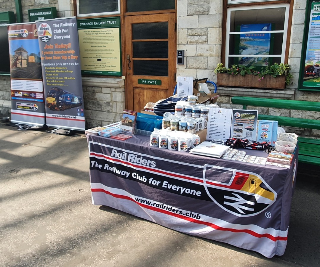 Rail Riders on Train Siding: All set up for our 1st of 3 days at the Swanage Railway annual Diesel Gala. We can be found at Swanage Station next to the GB
Railfreight...